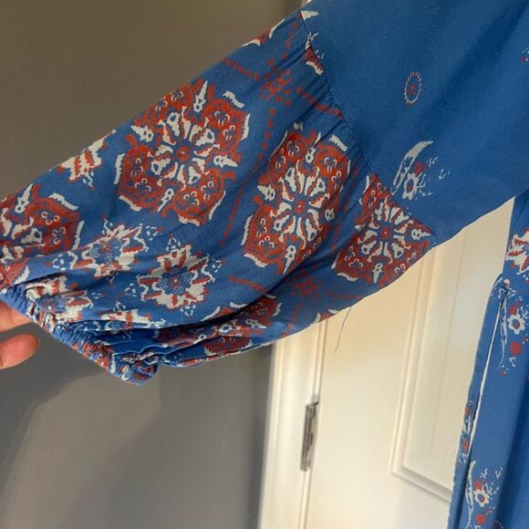 S.R. Fashion Vintage Blue Floral Midi Dress Sz Large - Picture 4 of 9